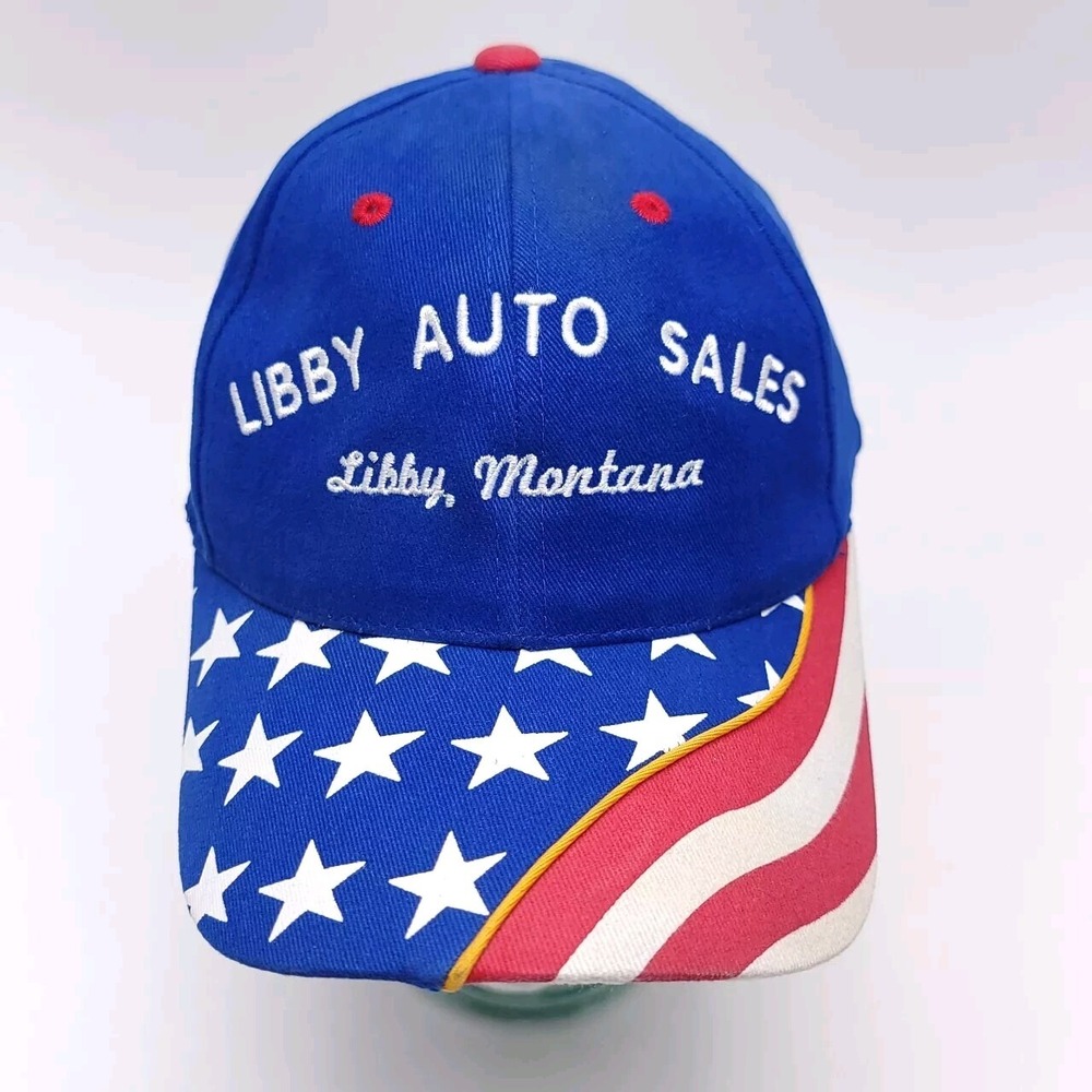 Vintage Stars & Stripes Red White Blue Snapback Auto Sales Cap Hat America USA‎